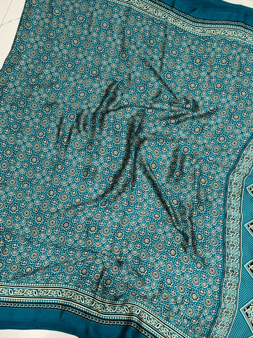 Rama Ajrakh Printed Soft Modal Silk Natural Print Saree P1