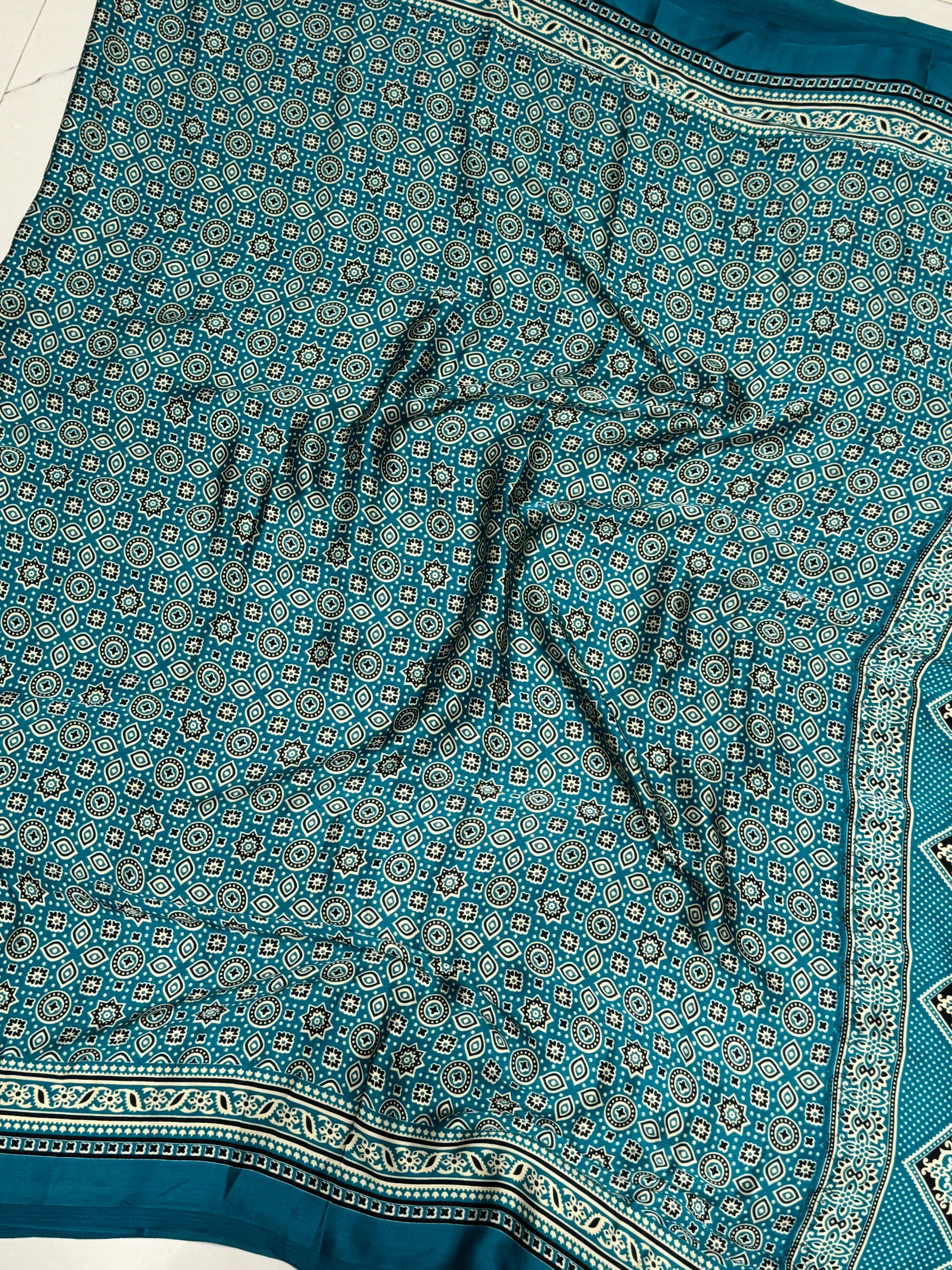 Rama Ajrakh Printed Soft Modal Silk Natural Print Saree P1