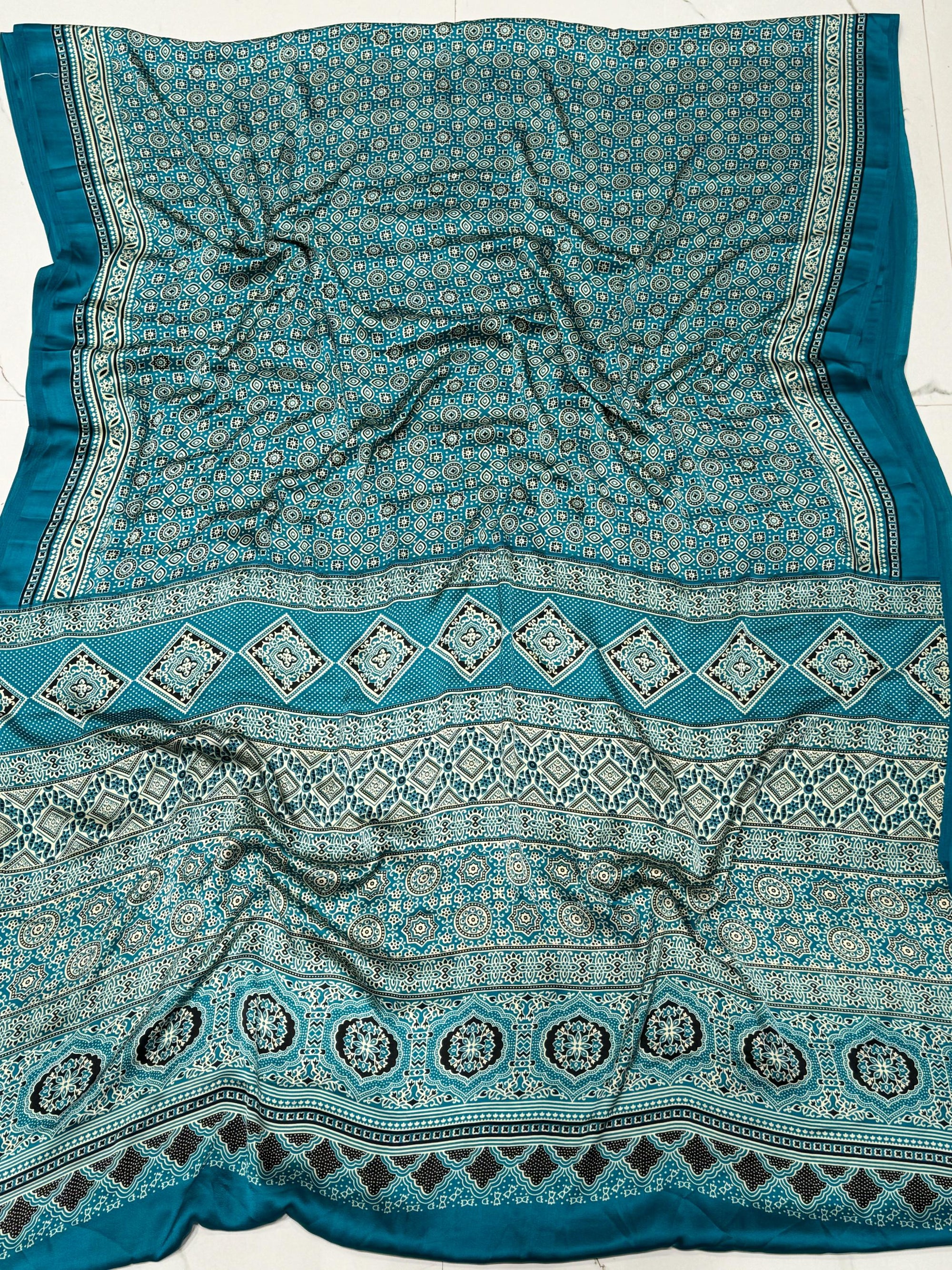 Rama Ajrakh Printed Soft Modal Silk Natural Print Saree P1