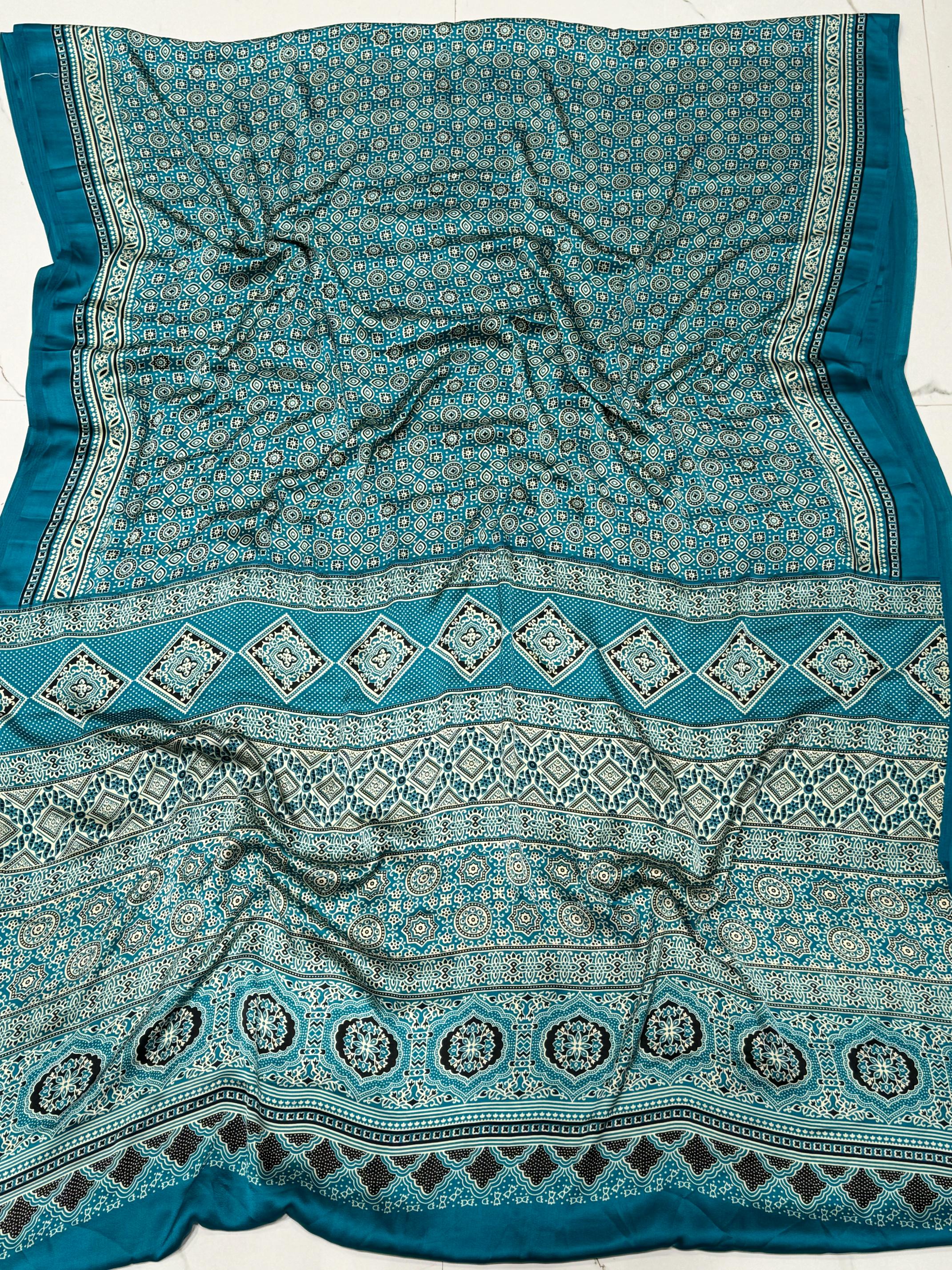 Rama Ajrakh Printed Soft Modal Silk Natural Print Saree P1