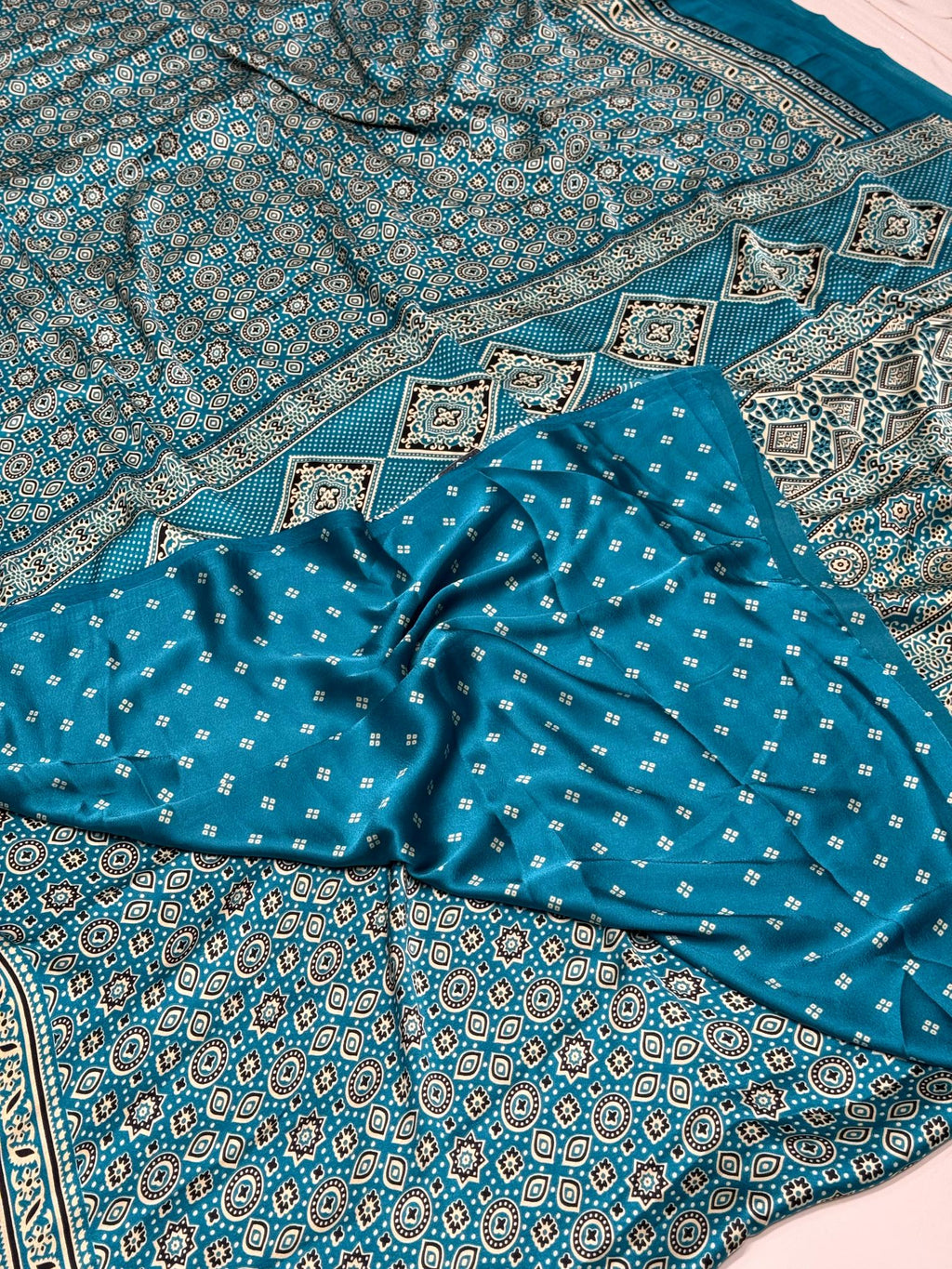 Rama Ajrakh Printed Soft Modal Silk Natural Print Saree P1