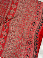 Red Ajrakh Printed Soft Modal Silk Natural Print Saree P1