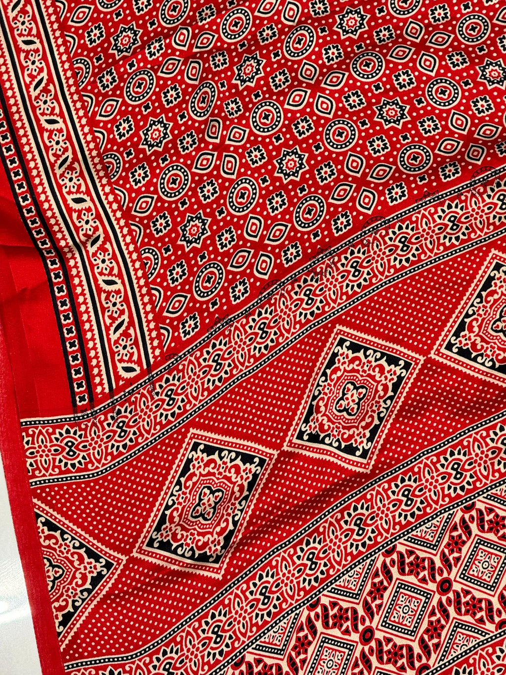 Red Ajrakh Printed Soft Modal Silk Natural Print Saree P1
