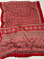 Red Ajrakh Printed Soft Modal Silk Natural Print Saree P1