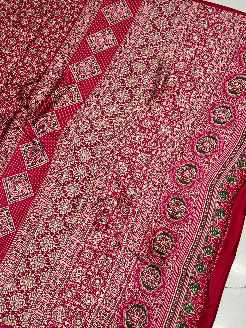 Rani Ajrakh Printed Soft Modal Silk Natural Print Saree P1