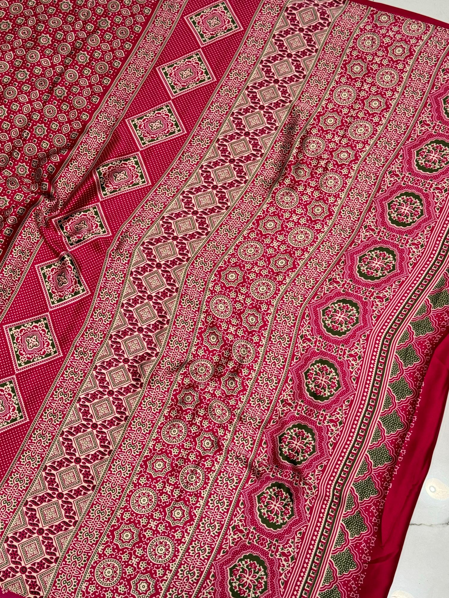 Rani Ajrakh Printed Soft Modal Silk Natural Print Saree P1