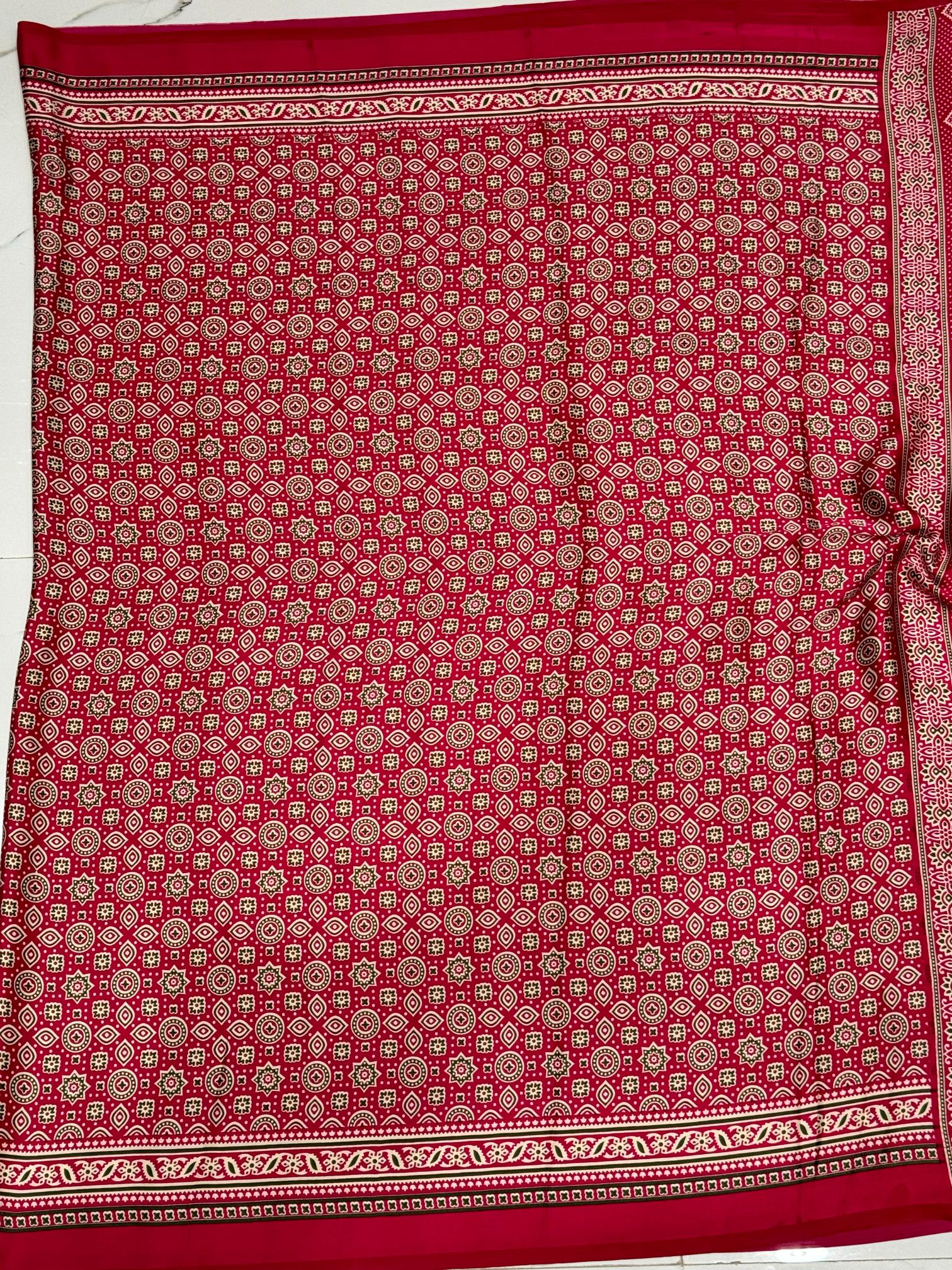 Rani Ajrakh Printed Soft Modal Silk Natural Print Saree P1