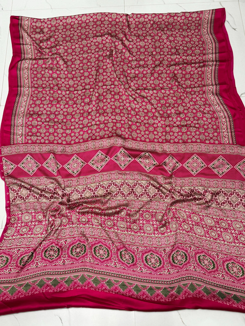 Rani Ajrakh Printed Soft Modal Silk Natural Print Saree P1