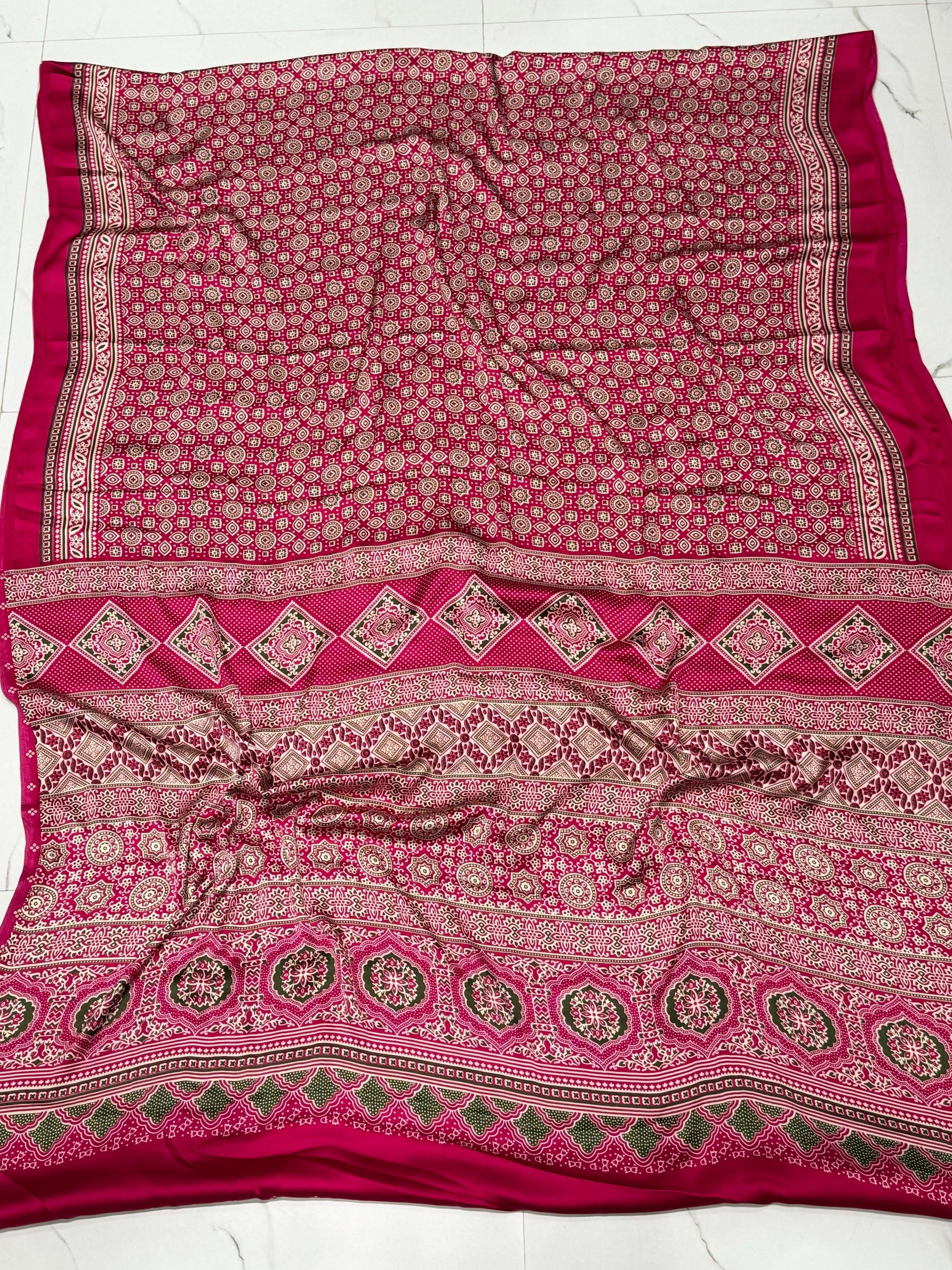 Rani Ajrakh Printed Soft Modal Silk Natural Print Saree P1