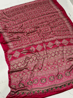 Rani Ajrakh Printed Soft Modal Silk Natural Print Saree P1