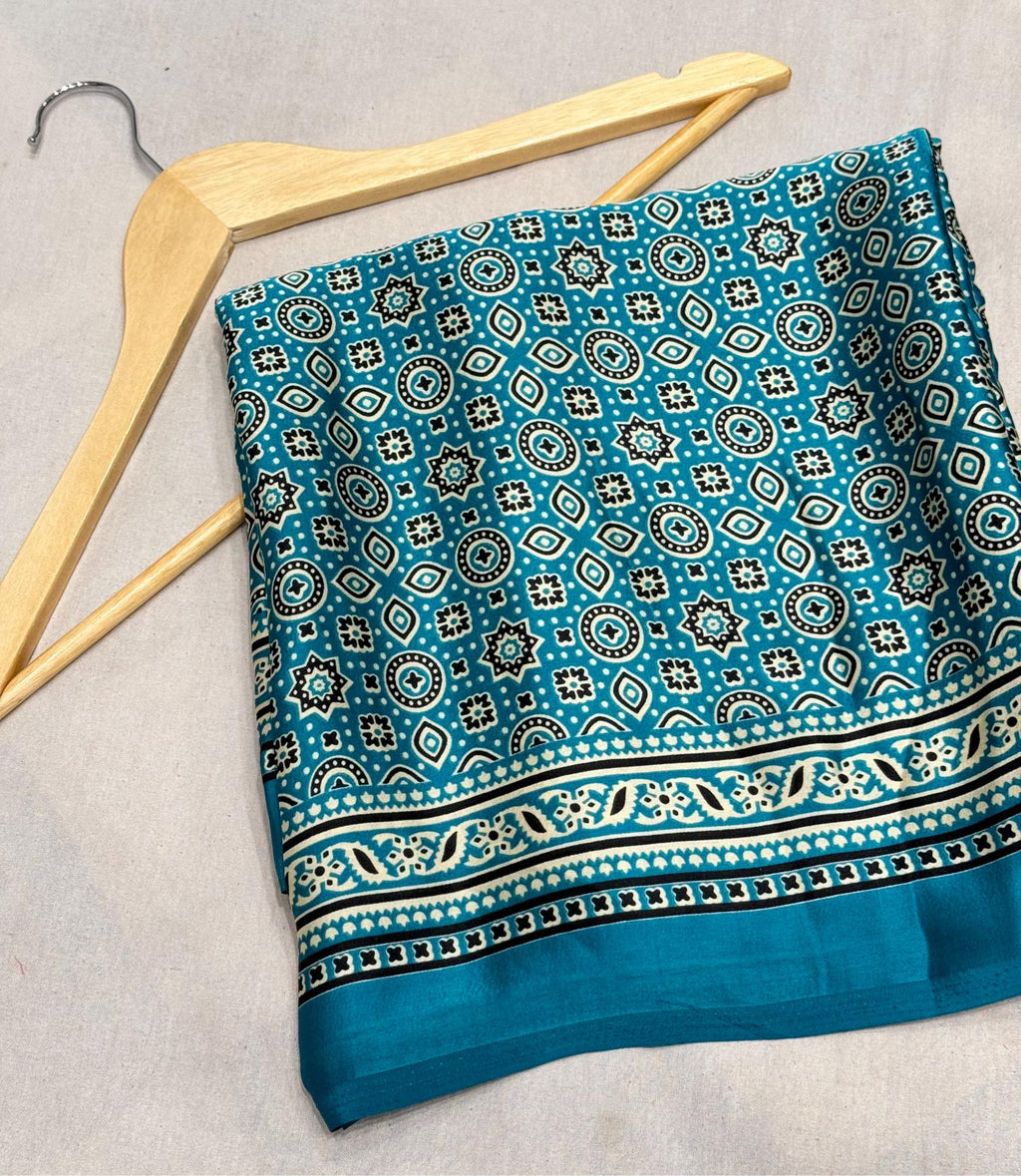 Rama Ajrakh Printed Soft Modal Silk Natural Print Saree P1