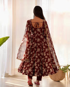 Dark Maroon Heavy Pure Fox Georgette Multi Floral Print Suit