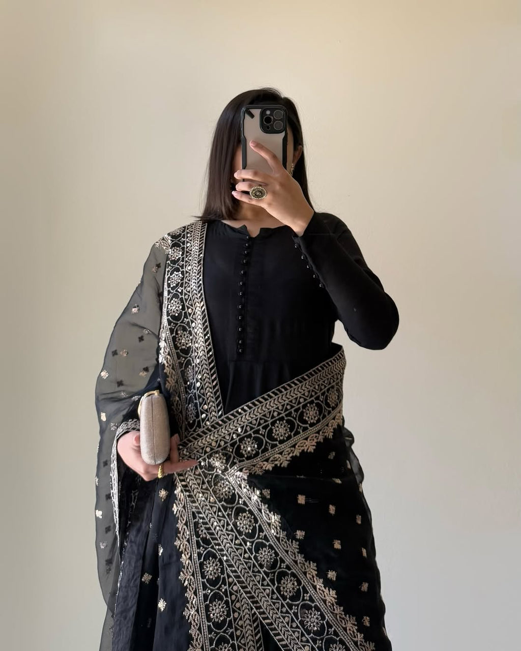Black Bottle Green Pure Fox Georgette Fabric Kurta With Duppta Plazzo Set