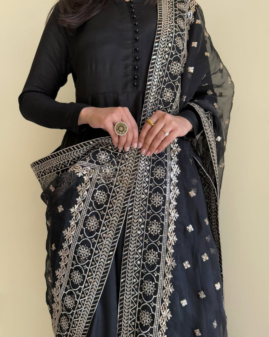 Black Bottle Green Pure Fox Georgette Fabric Kurta With Duppta Plazzo Set