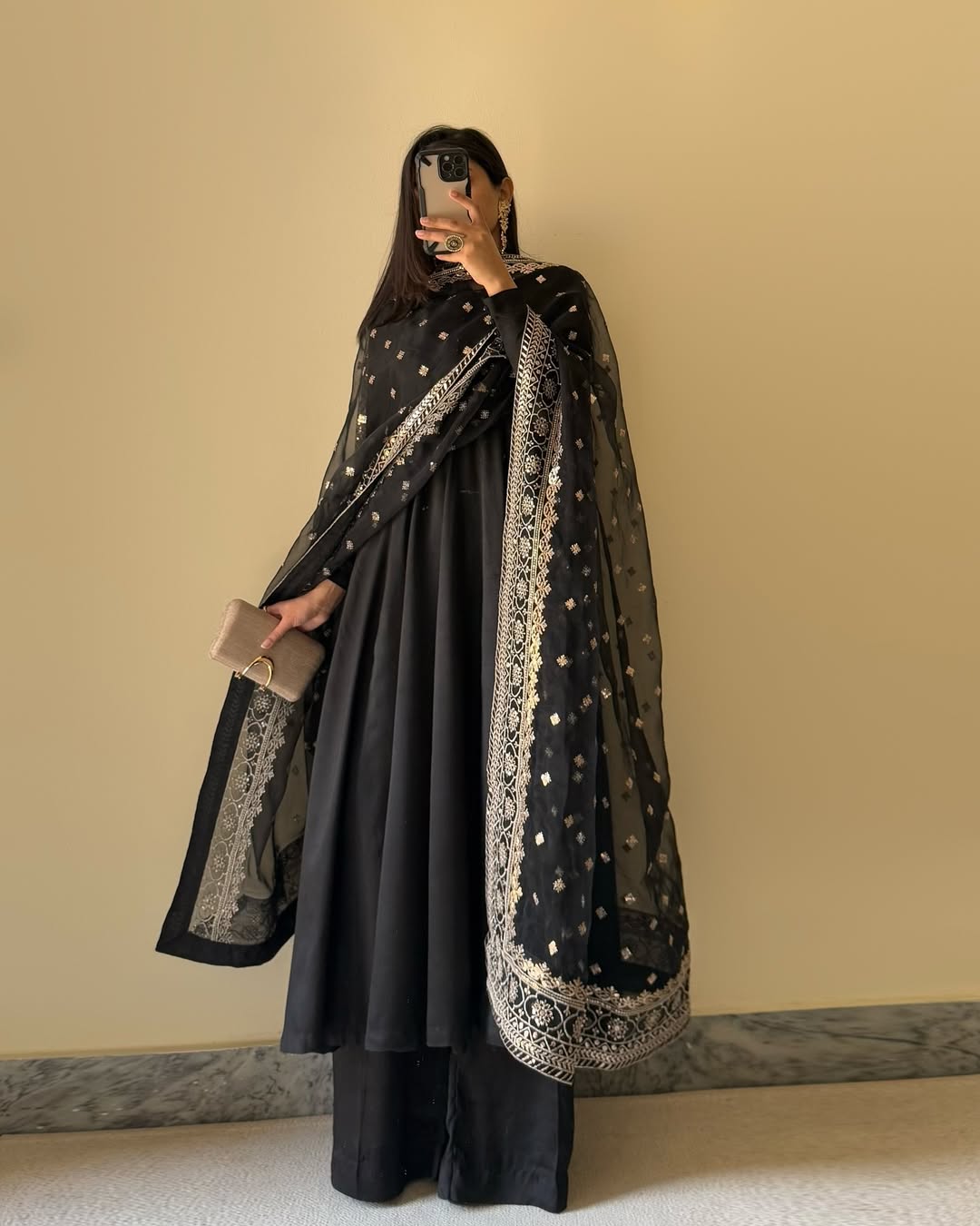 Black Bottle Green Pure Fox Georgette Fabric Kurta With Duppta Plazzo Set