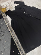 Black Bottle Green Pure Fox Georgette Fabric Kurta With Duppta Plazzo Set