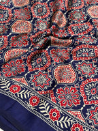Blue Ajrakh Printed Soft Modal Silk Natural Print Saree P2