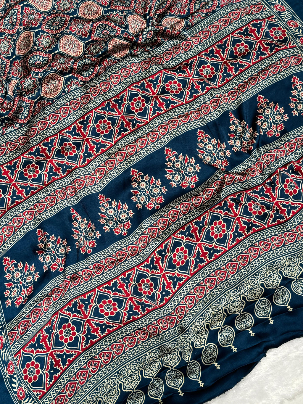 Indigo Morpich Ajrakh Printed Soft Modal Silk Natural Print Saree P2