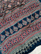 Indigo Morpich Ajrakh Printed Soft Modal Silk Natural Print Saree P2