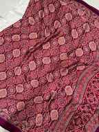 Wine Ajrakh Printed Soft Modal Silk Natural Print Saree P2