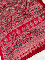 Maroon Ajrakh Printed Soft Modal Silk Natural Print Saree P2