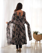 Black Heavy Pure Fox Georgette Multi Floral Print Suit