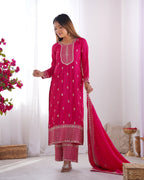 Pink Pure Chinon Silk Fabric With Beautiful Embroidery Sequence And Jari Work Plazzo Set