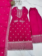 Pink Pure Chinon Silk Fabric With Beautiful Embroidery Sequence And Jari Work Plazzo Set