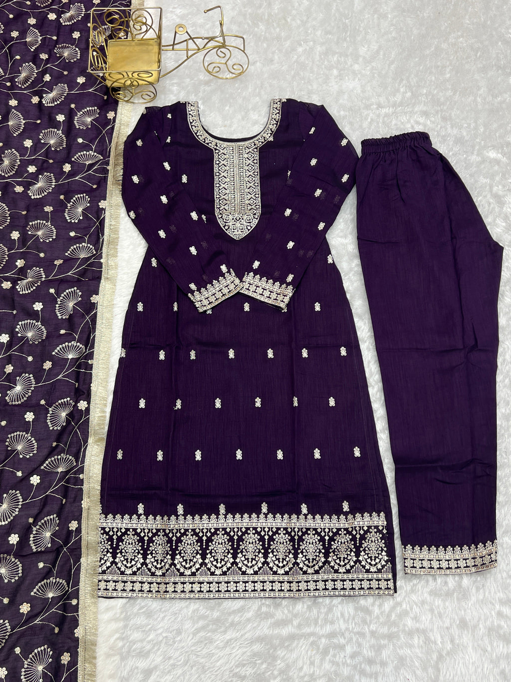 Purple New Beautiful Pure Bllooming Vichitra Silk Fabric Straight Fit Salwar Suiit