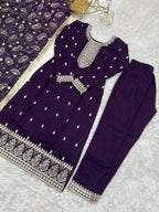 Purple New Beautiful Pure Bllooming Vichitra Silk Fabric Straight Fit Salwar Suiit