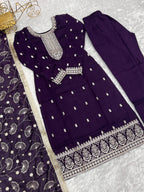 Purple New Beautiful Pure Bllooming Vichitra Silk Fabric Straight Fit Salwar Suiit