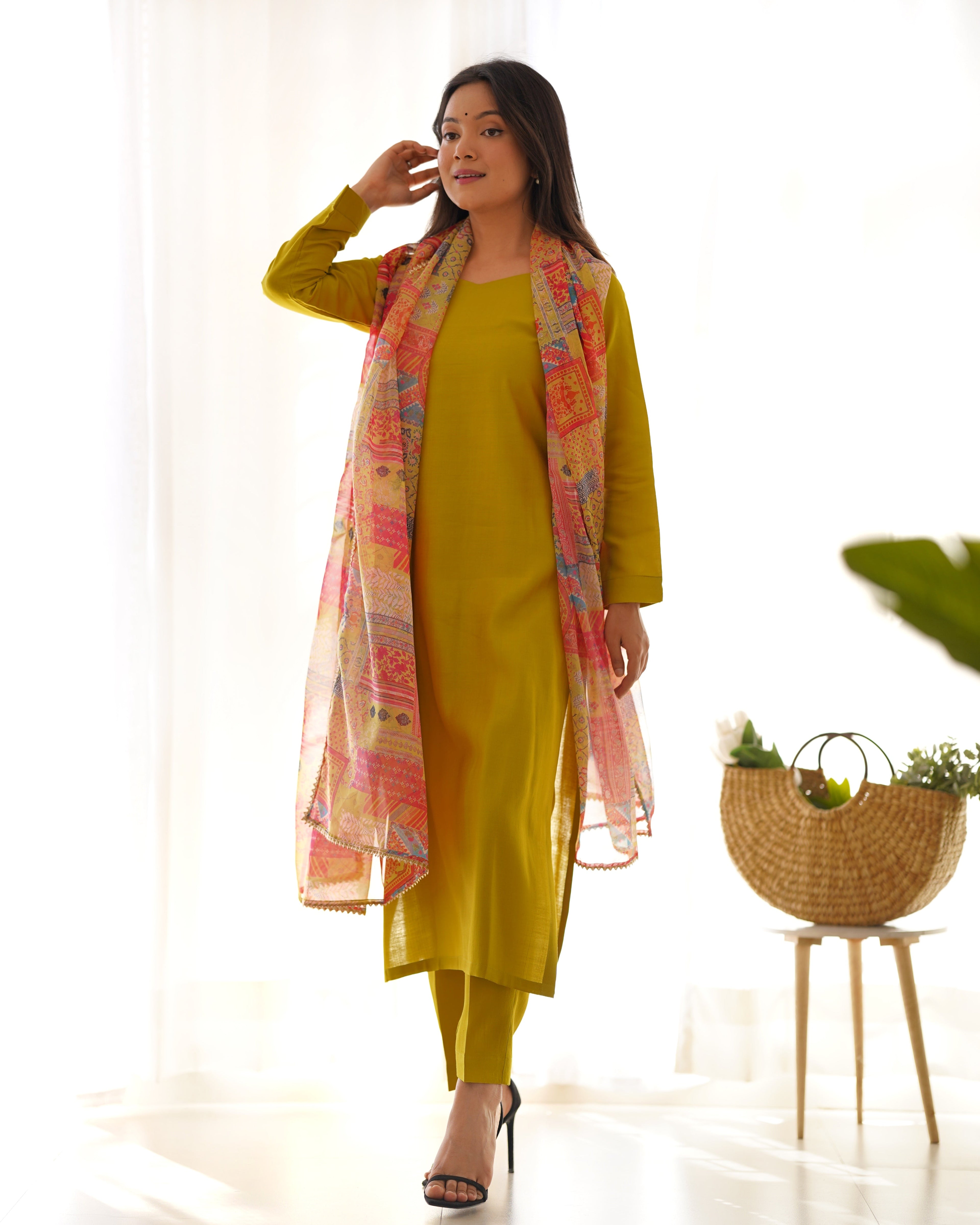 LEMON GREEN PETER PURE VISCOSE FABRIC STRAIGHT FIT SALWAR SUIT