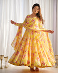 Yellow Heavy Pure Fox Georgette Multi Floral Print Suit