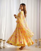 Yellow Heavy Pure Fox Georgette Multi Floral Print Suit