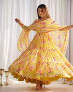 Yellow Heavy Pure Fox Georgette Multi Floral Print Suit