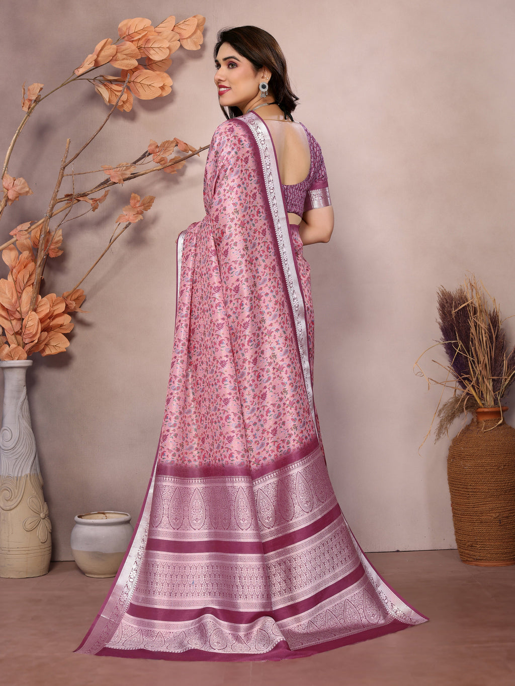 Designer Beautiful Blue Color Khadi Vichitra Pashmina Digital Print With Jacquard Rich Pallu Border Weaving Work