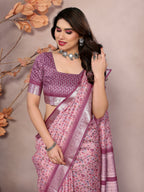 Designer Beautiful Blue Color Khadi Vichitra Pashmina Digital Print With Jacquard Rich Pallu Border Weaving Work