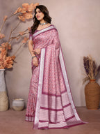 Designer Beautiful Blue Color Khadi Vichitra Pashmina Digital Print With Jacquard Rich Pallu Border Weaving Work