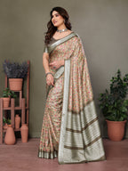 Designer Beautiful Blue Color Khadi Vichitra Pashmina Digital Print With Jacquard Rich Pallu Border Weaving Work