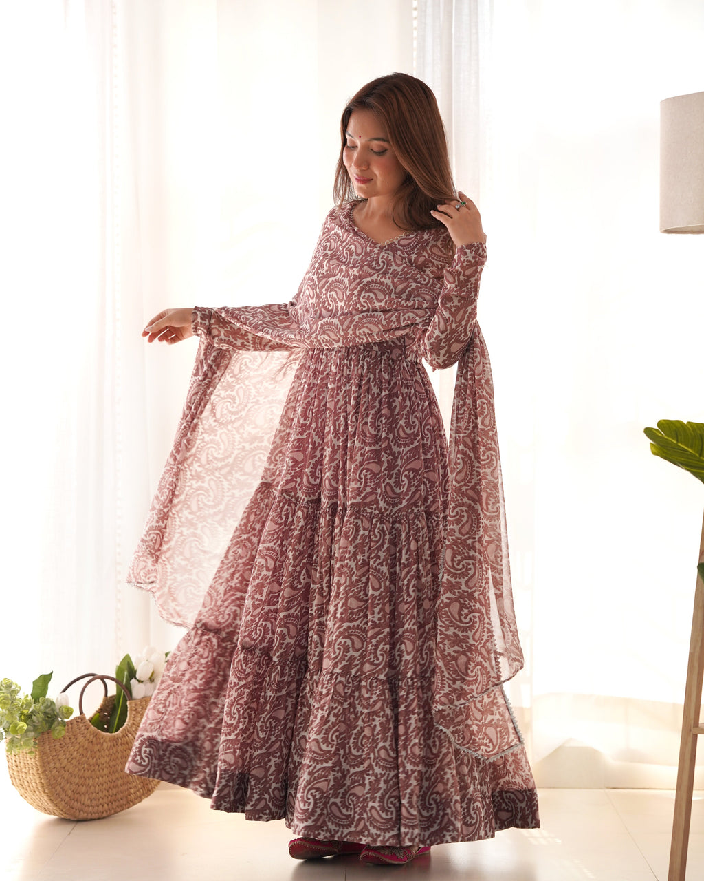 Pure Soft Fox Georgette Print Fabric Fully Flair Anarkali Salwar Suit