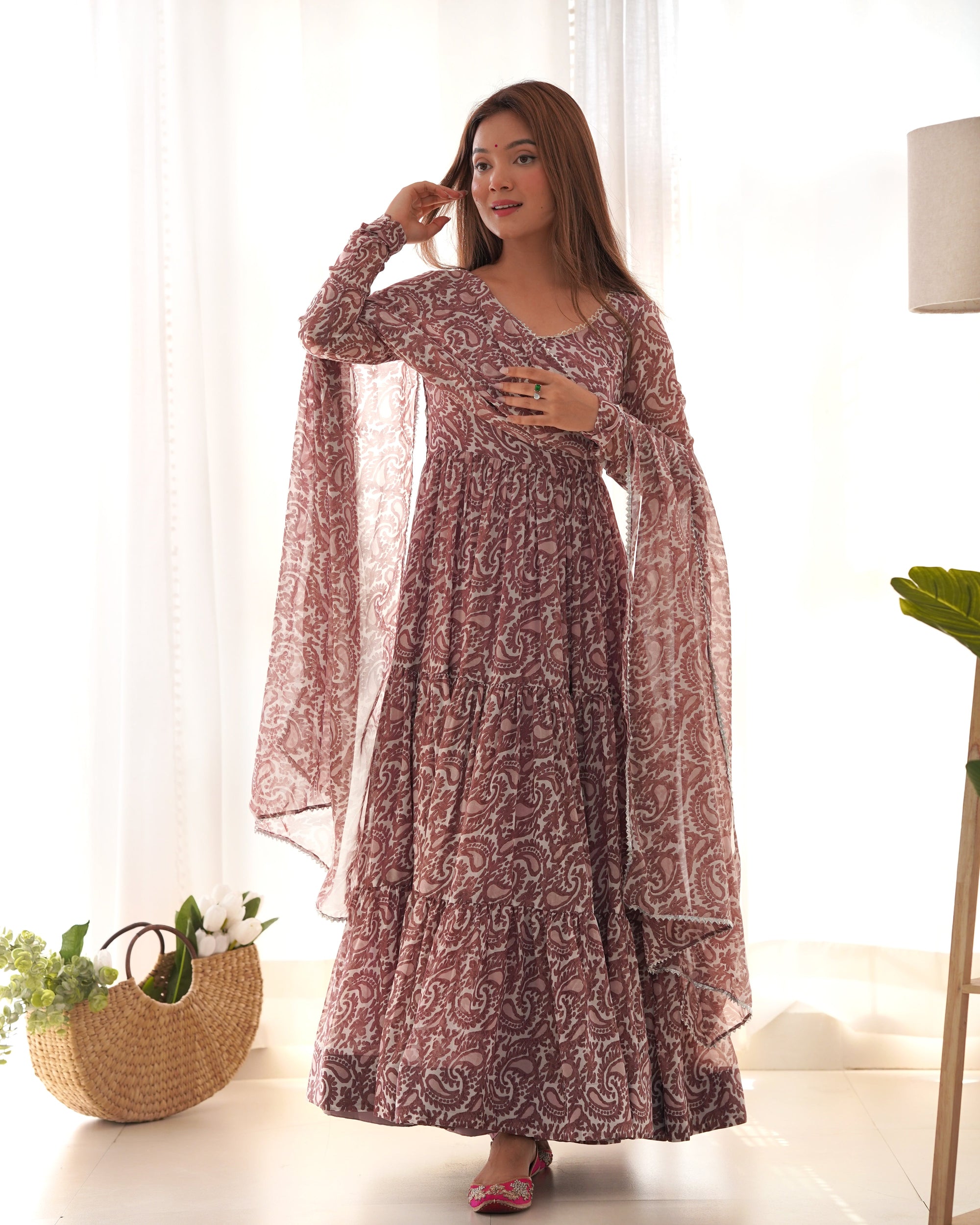 Pure Soft Fox Georgette Print Fabric Fully Flair Anarkali Salwar Suit