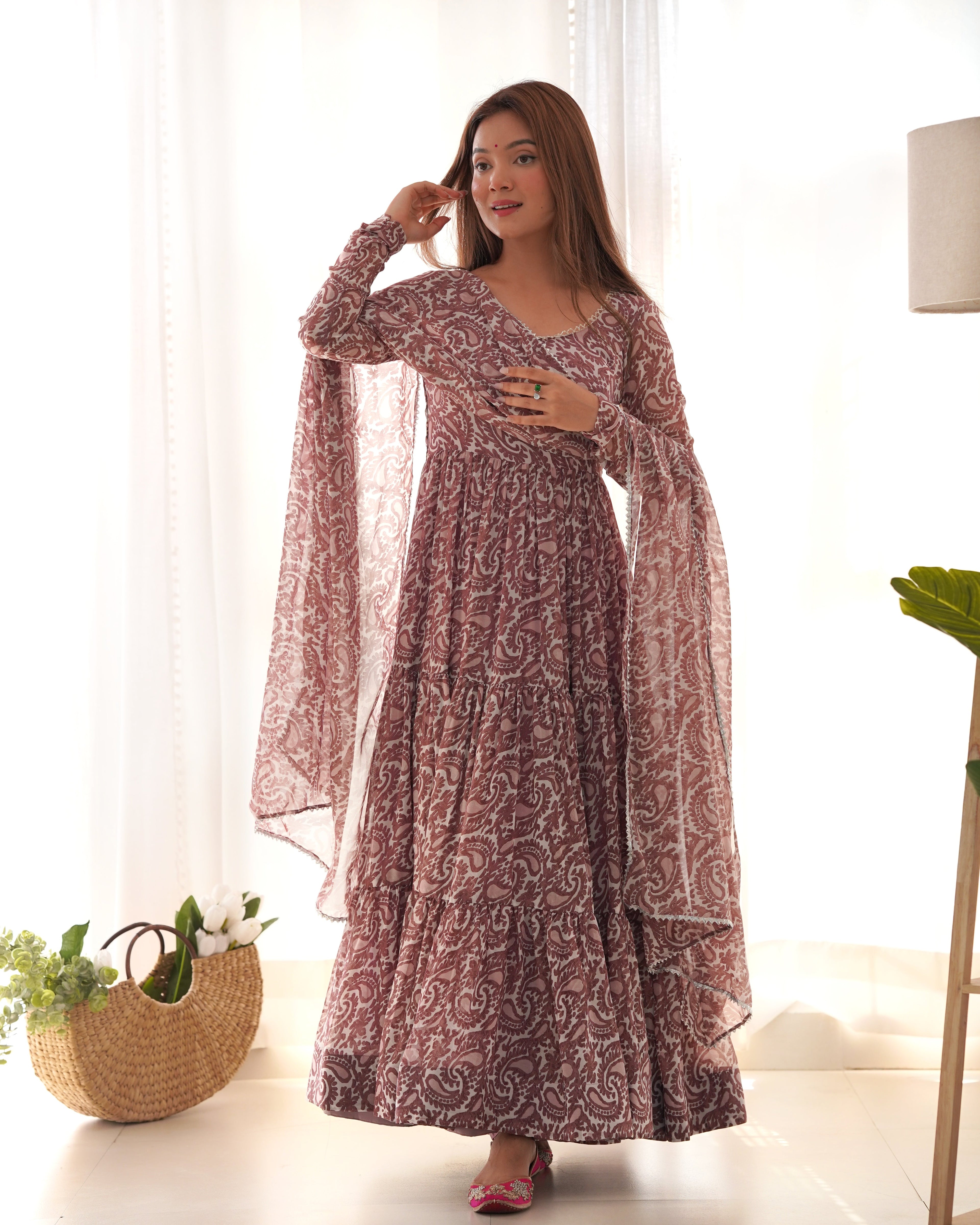 Pure Soft Fox Georgette Print Fabric Fully Flair Anarkali Salwar Suit
