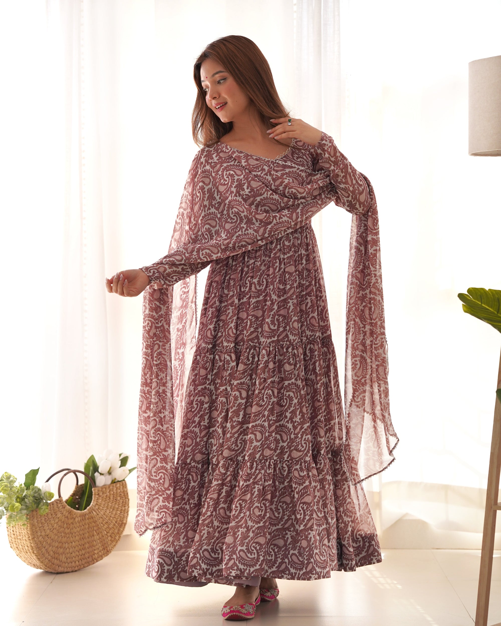 Pure Soft Fox Georgette Print Fabric Fully Flair Anarkali Salwar Suit