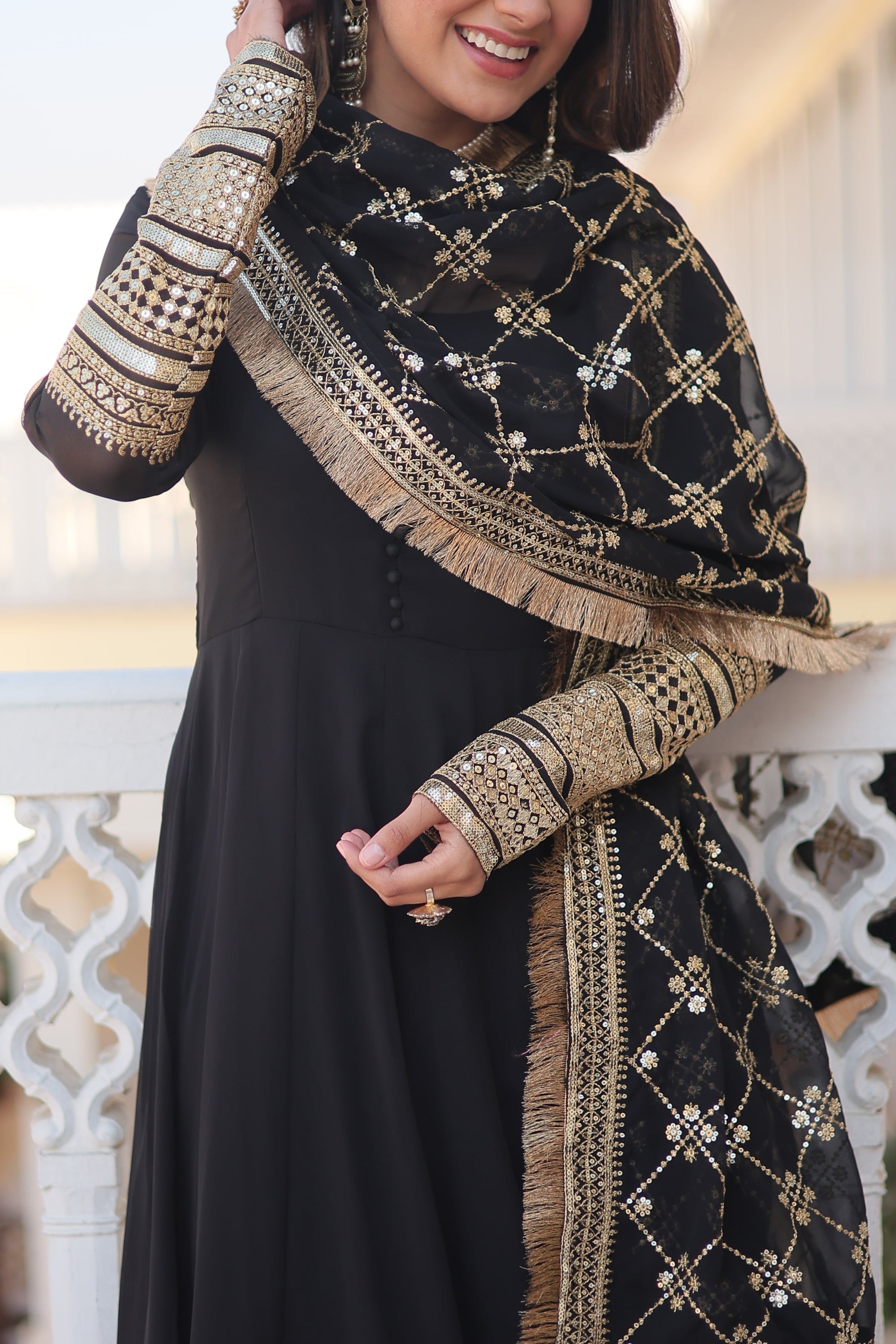 Teal embroidered georgette partywear long gown for women