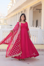 Teal embroidered georgette partywear long gown for women