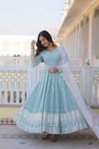 Women Faux Georgette Embroidery Work Gown With Dupatta