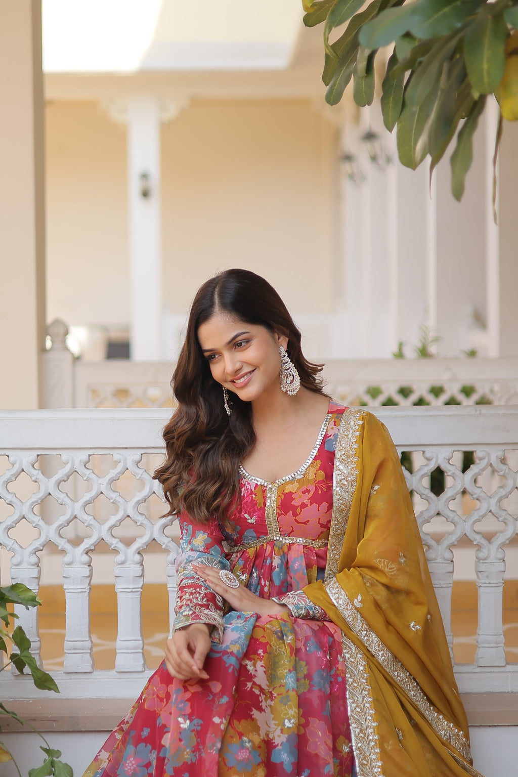 Wedding Wear Floral Embroidered Red Color Alia Cut Gown With Dupatta