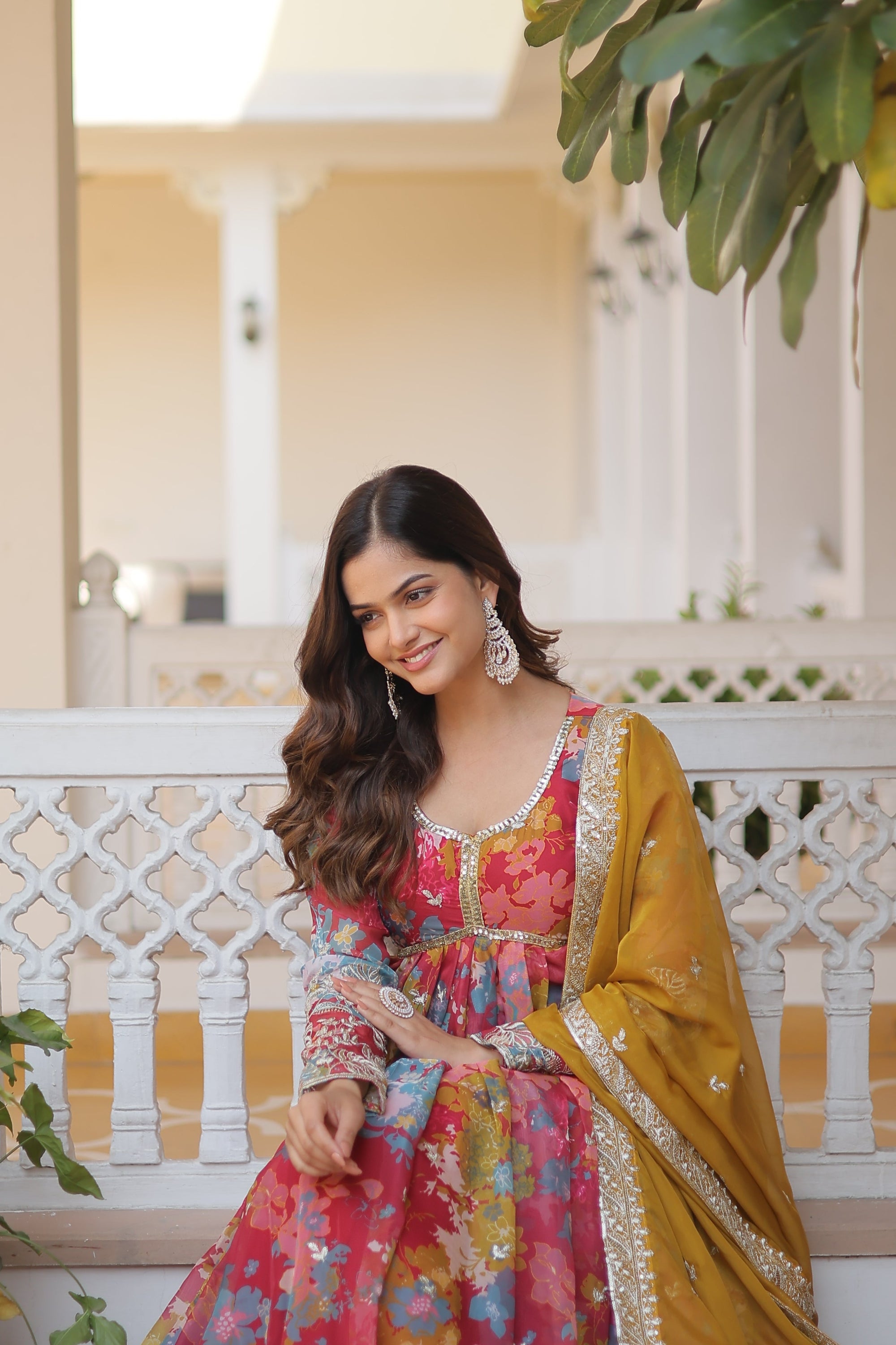Wedding Wear Floral Embroidered Red Color Alia Cut Gown With Dupatta