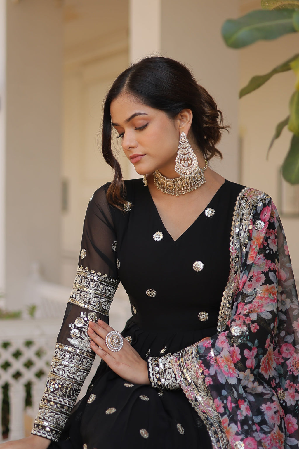 Faux Georgette Designer Black Color Wedding Gown With Dupatta