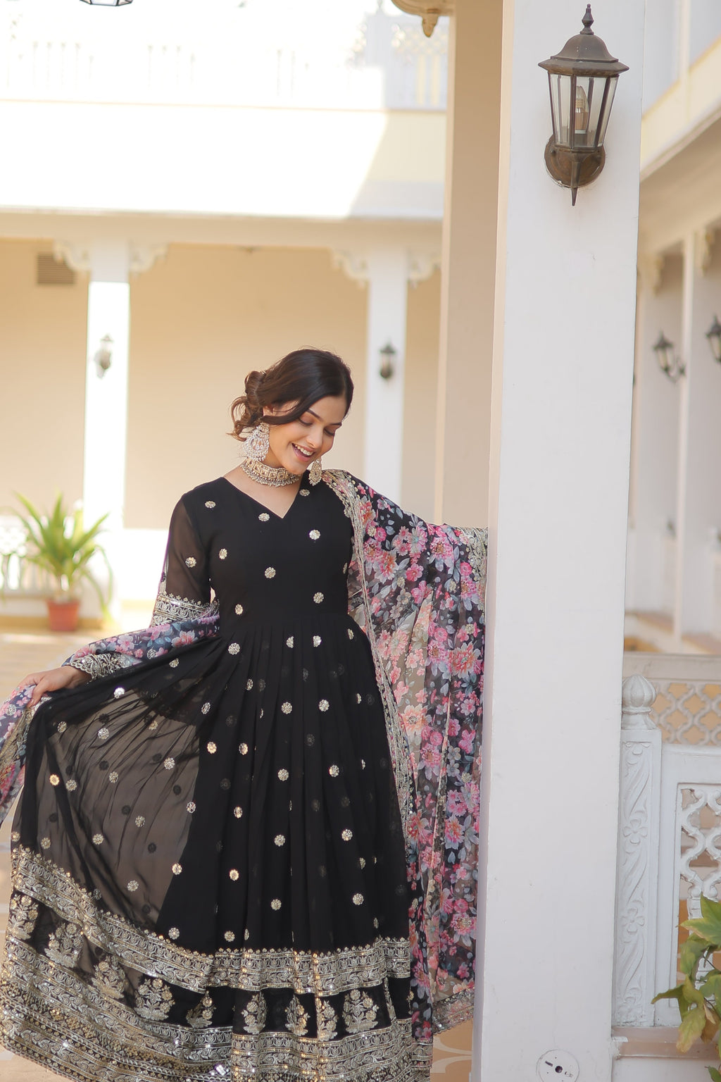 Faux Georgette Designer Black Color Wedding Gown With Dupatta